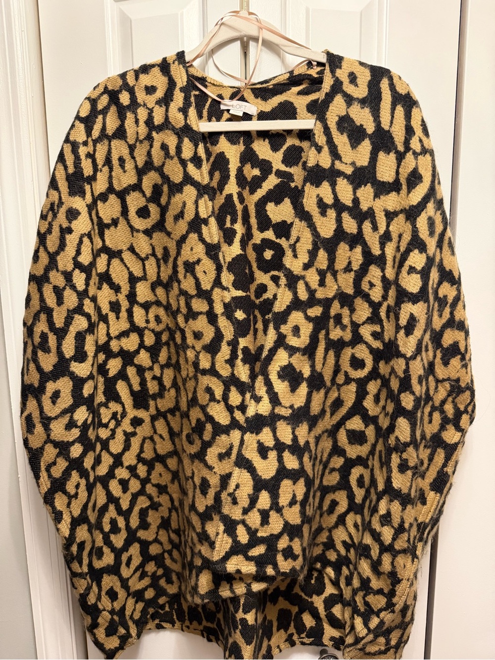 LOFT Leopard Print Open Cardigan in Black & Tan